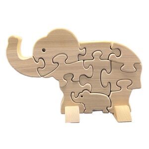Elephant Puzzle 3D Natural Wood Stands Mother Baby Nursery Children's Room